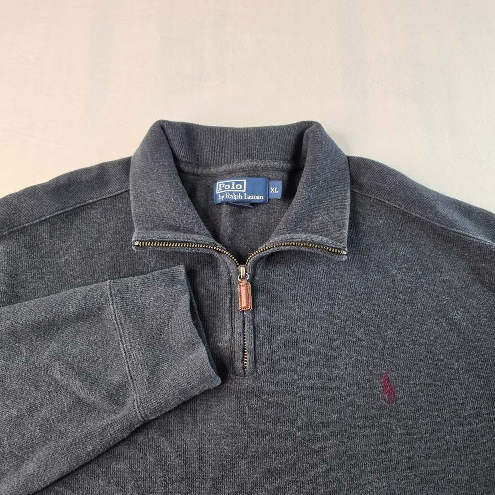 Polo Ralph Lauren 1/4 Zip Pullover Mens XL Gray Cotton Knit Red Pony Sweater